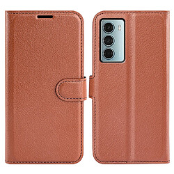 Etui en PU texture litchi, fermeture aimantée avec support marron pour votre Motorola Moto G200 5G