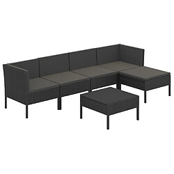 vidaXL Salon de jardin 6 pcs avec coussins résine tressée noir