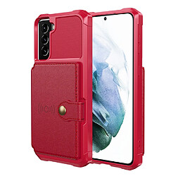 Coque en TPU + PU antichoc avec béquille et porte-cartes rouge pour votre Samsung Galaxy S22 5G