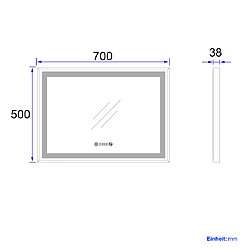 EMKE Miroir de salle de bain LED Cadre noir avec Interrupteur Tactile, Anti-buée, Horloge, Température, Dimmable, Fonction Mémoire, Lumière neutre - 70x50cm pas cher