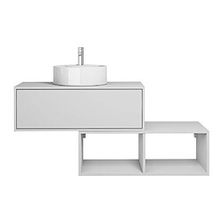 Avis Vente-Unique Meuble de salle de bain suspendu blanc avec vasque ronde - 1 tiroir et 2 niches - 94 cm - TEANA II