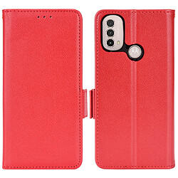 Etui en PU texture litchi, fermeture aimantée avec support rouge pour votre Motorola Moto E20/Moto E30/Moto E40