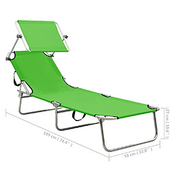 vidaXL Chaise longue pliable avec auvent acier vert pomme pas cher