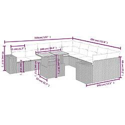 Avis vidaXL Salon de jardin 11 pcs avec coussins gris résine tressée