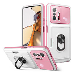 Coque en TPU + acrylique avec béquille et porte-carte, blanc/rose pour votre Xiaomi 11T/11T Pro