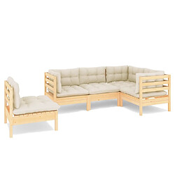 Maison Chic Salon de jardin 5 pcs avec coussins | Ensemble de Table et chaises | Mobilier d'Extérieur crème Bois de pin -GKD55560