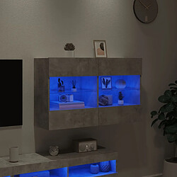 Acheter Maison Chic Meuble TV mural, Banc TV avec lumières LED pour salon, Meuble de rangement gris béton 98,5x30x60,5 cm -GKD79173