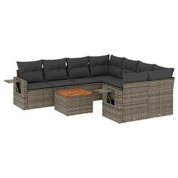 Maison Chic Ensemble Tables et chaises d'extérieur 9 pcs avec coussins,Salon de jardin gris résine tressée -GKD411353