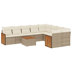 vidaXL Salon de jardin avec coussins 10 pcs beige résine tressée