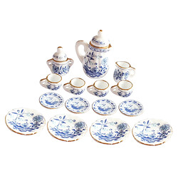 15 Peices Dollhouse Thé En Porcelaine Ware à Manger Miniature Mis En Fleur Bleue