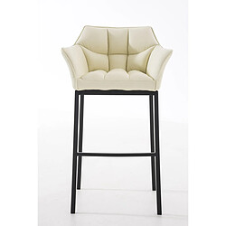 Decoshop26 Tabouret de bar chaise haute de comptoir couture carrées assise en PVC crème 4 pieds stables en métal noir 10_0004685