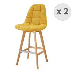 Moloo OWEN - Chaise de bar scandinave tissu Curry pied hêtre (x2)