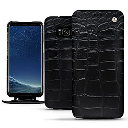 Housse cuir Samsung Galaxy S8 - Rabat vertical - Crocodile nero ( Noir / Black) - NOREVE