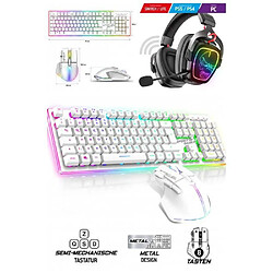 CLAVIER semi mécanique sans fil Blanc RGB PRO Spirit of Gamer + SOURIS sans fil + CASQUE sans fil 7.1 pc Mac Switch Bluetooth Sans f 