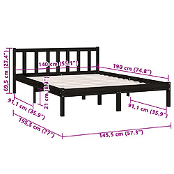 vidaXL Cadre de lit sans matelas noir bois massif 140x190 cm pas cher