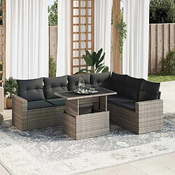 vidaXL Salon de jardin avec coussins 7 pcs gris résine tressée