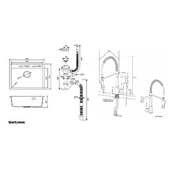 Acheter Auralum MAX 1 Bac Évier Cuisine en Granit,55*45*20cm,Kit de Vidage,Gris+Robinet Cuisine Rotatif 360° Douchette Extractible