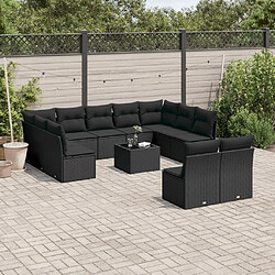 Maison Chic Salon de jardin 12 pcs avec coussins | Ensemble de Table et chaises | Mobilier d'Extérieur noir résine tressée -GKD92475