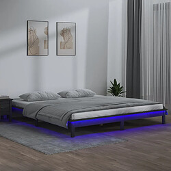 vidaXL Cadre de lit à LED sans matelas gris 200x200 cm bois massif 