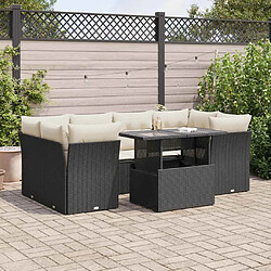 vidaXL Salon de jardin 7 pcs avec coussins noir résine tressée