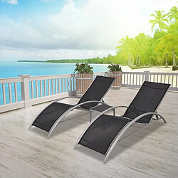 Maison Chic Bain de soleil,Lot de 2 Chaises longues avec table Aluminium Noir -GKD13829