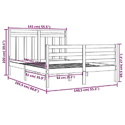vidaXL Cadre de lit sans matelas gris 135x190 cm bois massif pas cher
