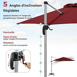 Helloshop26 Parasol extérieur de 33 cm parasol rond en porte-a-faux avec rotation à 360° inclinaison réglable parasol déporté résistant au vent rouge 20_0009020 pas cher