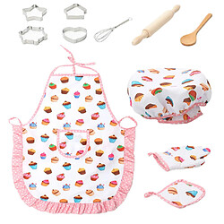 Rôle De Chef D'enfant Faire Semblant De Jouer Jouet Chapeau Tablier Pot Pad Ensembles De Motif De Gâteau 11PCS