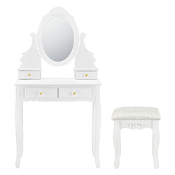 Helloshop26 Coiffeuse table de maquillage miroir 4 tiroirs tabouret MDF et bois 141 cm blanc 03_0001499