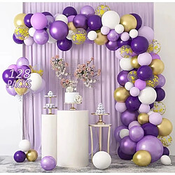 Euro Mega Arche Ballon Violet Or 128 Pièces Violet Ballon Guirlande Kit Ballons Violet Or Blanc Fête Anniversaire Mariage