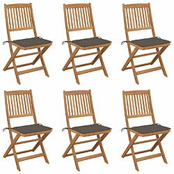 Maison Chic Lot de 6 Chaises pliables d'extérieur avec coussins | chaises de jardin | Fauteuil Relax Bois d'acacia -GKD43332