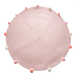 Atmosphera, Createur D'Interieur Tapis rond à gros pompons rose et blanc - Diam. 90 - Rose