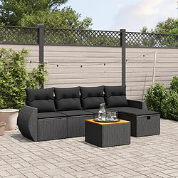 vidaXL Salon de jardin 6 pcs avec coussins noir résine tressée