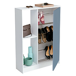 Pegane Meuble à chaussures 1 porte coloris blanc brillant / bleu - Hauteur 110 x Longueur 80 x Profondeur 25 cm