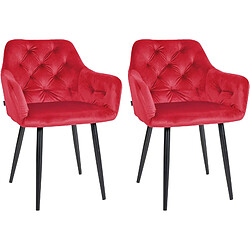 Decoshop26 Set de 2 chaises de salle à manger design moderne couture capitonné assise en velours rouge 10_0001633