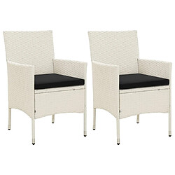 vidaXL Chaises de jardin avec coussins lot de 2 Résine tressée Blanc