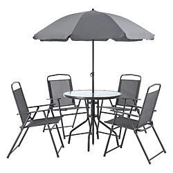 Salon de Jardin Milagro de 4 Places avec Parasol Verre Noir Gris Foncé [en.casa]