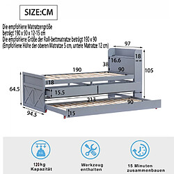 Acheter ComfortXL Lit Simple 90 x 190 cm, Bois Massif, Gris, avec Tiroirs et USB