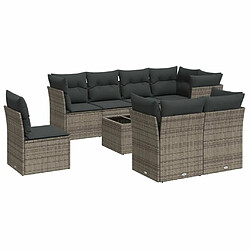 Maison Chic Salon de jardin 9 pcs avec coussins | Ensemble de Table et chaises | Mobilier d'Extérieur gris résine tressée -GKD69069