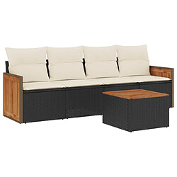 Maison Chic Salon de jardin 5 pcs avec coussins | Ensemble de Table et chaises | Mobilier d'Extérieur noir résine tressée -GKD27341