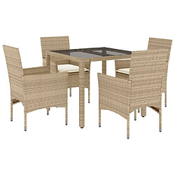 vidaXL Ensemble à manger de jardin et coussins 5 pcs beige rotin verre