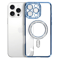 Avizar Coque Diamant pour iiPhone 16 Pro Max MagSafe Contour Strass Bleu