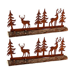 Aubry Gaspard Décor cerfs et sapins en métal Lot de 2.