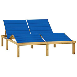 Maison Chic Chaise longue double et coussins | Bain de soleil Relax | Transat bleu royal Pin imprégné -GKD95466