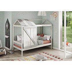 Acheter Pegane Lit enfant cabane en MDF et pin coloris blanc, gris clair - Longueur 197,6 x Profondeur 101,70 x Hauteur 174,50 cm