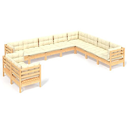 Maison Chic Salon de jardin 10 pcs avec coussins | Ensemble de Table et chaises | Mobilier d'Extérieur crème Bois de pin solide -GKD40437