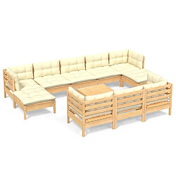 Maison Chic Salon de jardin 11pcs + coussins - Mobilier/Meubles de jardin - Table et chaises d'extérieur crème bois de pin solide -MN54663