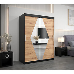 Abiks Meble Armoire Boliwia à portes coulissantes 200/150/62 2 portes (noir/artisan)