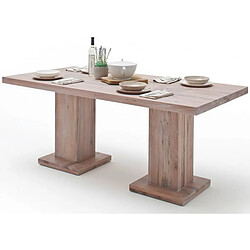 Table à manger en chêne chaulé avec 2 colonnes - L.220 x H.76 x P.100 cm -PEGANE-