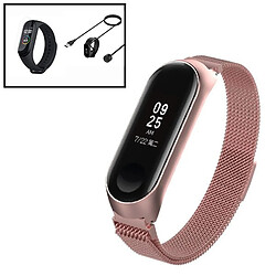 PHONECARE Kit Bracelet Milanese Loop Fermoir Magnétique + Chargeur Usb Charger + Gel d'écran de film protecteur Full Coque pour Xiaomi Mi Band 6 / Mi Smart Band 6 - rose